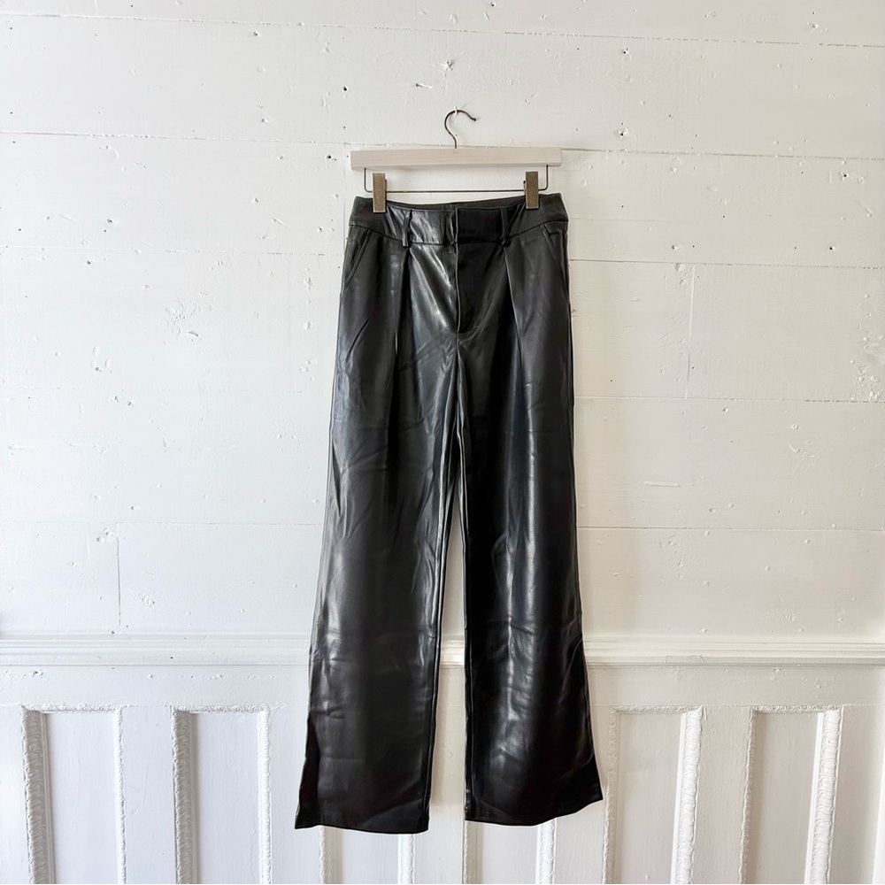 Dolce Cabo wide leg trousers black faux leather size small NWT